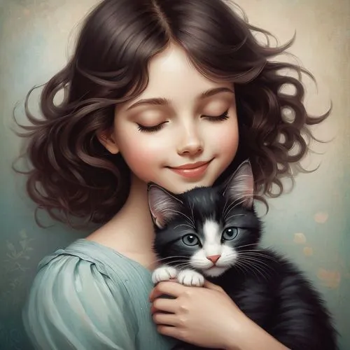 tenderness,little boy and girl,romantic portrait,vintage boy and girl,child portrait,cat lovers,little girl and mother,kittens,kitten,little girls,kids illustration,cat love,two cats,children's background,innocence,boy and girl,cute cat,vintage children,cute cartoon image,little cat,Illustration,Abstract Fantasy,Abstract Fantasy 02