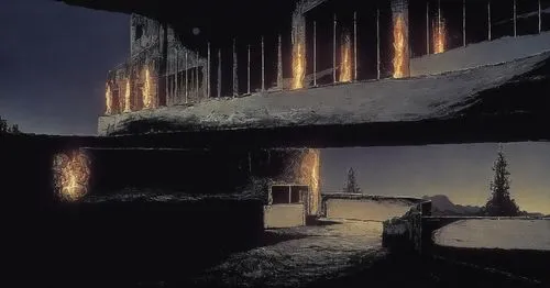 tarkovsky,zumthor,schuitema,mining facility,syberia,night scene,Illustration,Realistic Fantasy,Realistic Fantasy 33