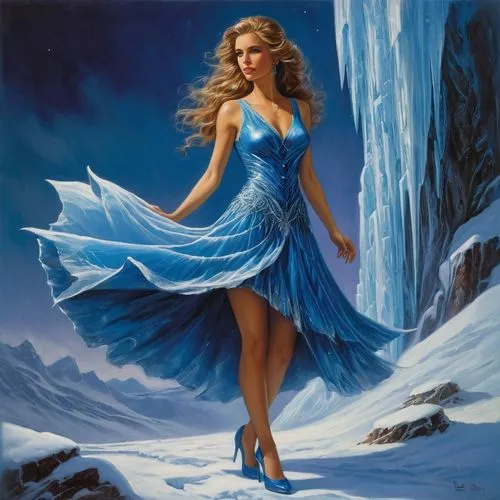 ice queen,ice princess,celtic woman,the snow queen,blue enchantress,fantasy picture,Illustration,Realistic Fantasy,Realistic Fantasy 32