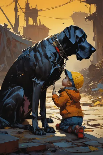 boy and dog,fallout4,laika,companion dog,world digital painting,dog illustration,stray dogs,digital painting,mans best friend,game art,playing dogs,human and animal,stray dog,scrap collector,sci fiction illustration,rescue,oil painting on canvas,russo-european laika,game illustration,kids illustration,Conceptual Art,Sci-Fi,Sci-Fi 01