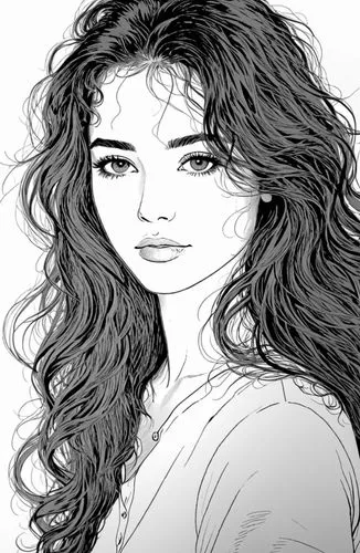 女生，，线稿，线条艺术，简洁的线条，简约主义,a girl with long hair in a drawing,seregil,arwen,gothel,etain,sigyn,comic halftone woman,Design Sketch,Design Sketch,Rough Outline