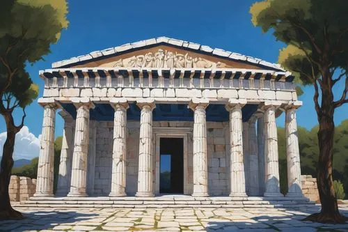 greek temple,roman temple,temple of diana,artemis temple,capernaum,laodicea,delphi,tempio,panagora,synaxarion,metapontum,messene,serapeum,temple of hercules,house with caryatids,celsus library,ephesus,the ancient world,amphipolis,zappeion,Illustration,American Style,American Style 09