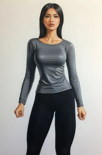 Heroine, better body proportions, multiracial (half-Javanese, half-European).

Scalp : "long straight hair, brown haired"

Clothes : "grey long-sleeves top", "black leggings pants"

still life, hyperr