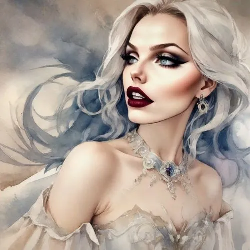 vanderhorst,behenna,white rose snow queen,white lady,loboda,vampire lady,Digital Art,Watercolor