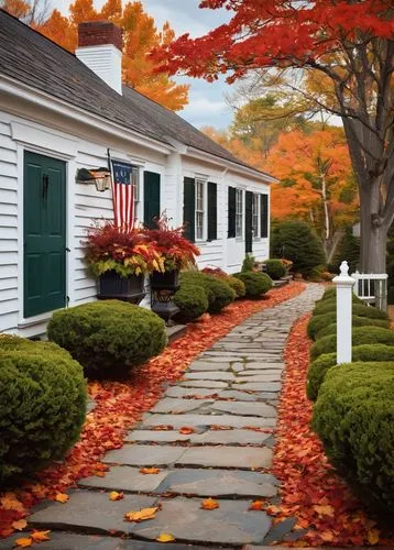 houses clipart,cottages,fall landscape,new england style house,old colonial house,white picket fence,new england style,new england,country cottage,digital painting,world digital painting,sherborn,cottage,home landscape,fall foliage,seasonal autumn decoration,autumn decoration,saltbox,kennebunk,oradell,Conceptual Art,Sci-Fi,Sci-Fi 17