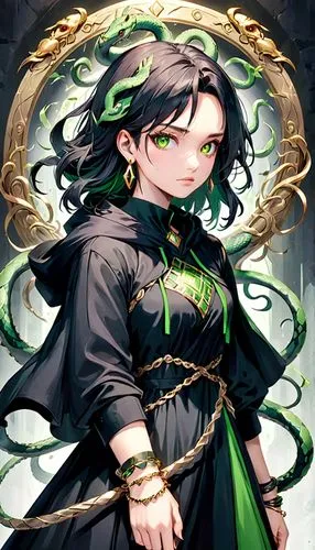 Medusa: Antihero

Concept: A reclusive outcast who uses her petrifying gaze to defend herself and others from harm, struggling to control her powers and find acceptance in society.
Costume: A flowing 