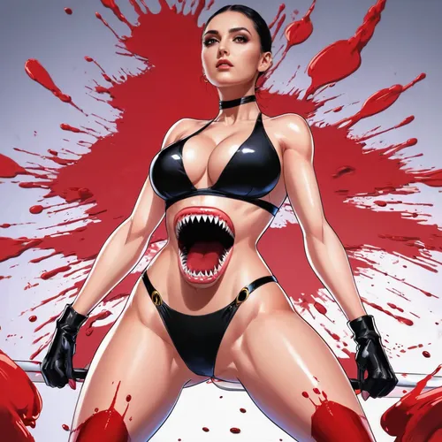 vampire woman,shark,killer whale,maneater,vampire lady,man-eater,great white shark,killer,tiger shark,jaws,femme fatale,cool pop art,femicide,game art,raw meat,valentine pin up,game illustration,deadly nightshade,flesh eater,tura satana