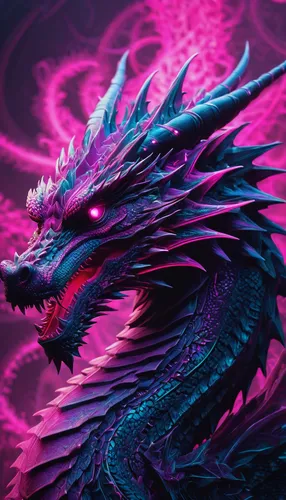 Newton-fractal Dragon in the style of Datamoshing, (pink} neon light, intricate details, fog, mist, digital enhancing,painted dragon,black dragon,dragon design,dragon li,dragon,wyrm,draconic,chinese d