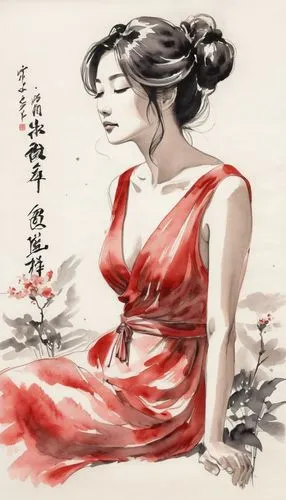 cheongsam,guqin,oriental painting,xiaofei,japanese art,yuexiu,oriental girl,oriental princess,qipao,japanese woman,baishi,zuoying,wenhao,geisha girl,shizong,asian woman,geisha,xuebing,qinqin,qinghe,Illustration,Paper based,Paper Based 30