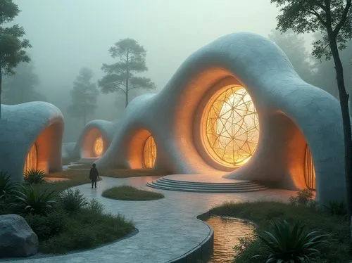 igloos,futuristic landscape,futuristic architecture,futuristic art museum,igloo,earthship,snowhotel,biospheres,ecotopia,biopiracy,mushroom landscape,cubic house,lair,snow shelter,3d fantasy,biomimicry,auroville,serpentarium,biomes,alien world,Photography,General,Realistic