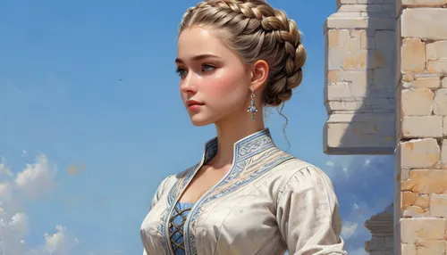 girl in a historic way,young girl,young lady,braid,rapunzel,portrait of a girl,french braid,young woman,girl with bread-and-butter,updo,fantasy portrait,milkmaid,girl portrait,girl in a long,braids,girl with a wheel,girl on the stairs,jessamine,bodice,suit of the snow maiden,Conceptual Art,Daily,Daily 13