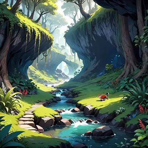 cartoon video game background,cartoon forest,rainforest,fairy forest,frog background,jungle,Anime,Anime,General