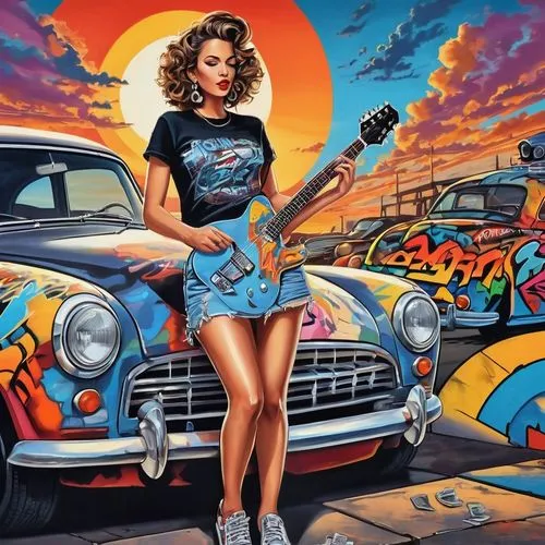 retro girl,retro woman,retro pin up girl,rockabilly,lady rocks,retro women,vw beetle,chicana,cool pop art,pop art style,pin-up girl,chicano,pin up girl,rockabilly style,volkswagen beetle,rock chick,girl and car,retro pin up girls,electric guitar,pop art girl,Conceptual Art,Graffiti Art,Graffiti Art 09