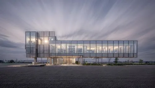 (at dusk:1.5),glass facade,cubic house,glass building,modern architecture,cube house,mirror house,archidaily,glass facades,contemporary,modern house,metal cladding,glass wall,dunes house,modern buildi