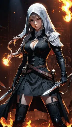 swordswoman,schwarzes,claymore,fire background,katarina,female warrior,khatuna,ekatarina,kunoichi,sieglinde,assassin,asagi,lancer,mercally,swordmaster,ashe,helsing,sephiroth,fiora,executioner,Conceptual Art,Daily,Daily 23