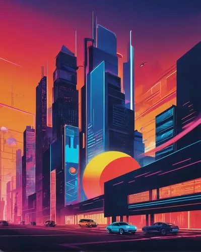 futuristic landscape,colorful city,cityscape,futuristic,cyberpunk,metropolis,fantasy city,evening city,80's design,cities,scifi,city highway,sci-fi,sci - fi,city trans,80s,city,suburb,tokyo city,dystopian,Art,Artistic Painting,Artistic Painting 43