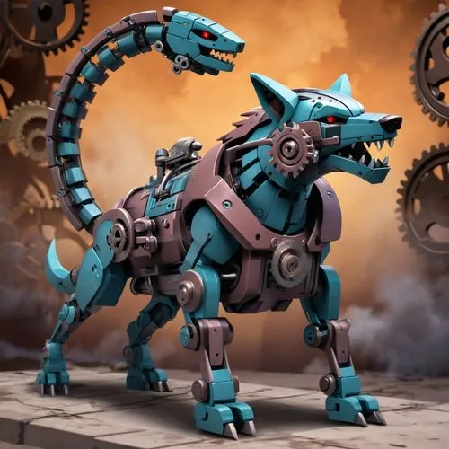 an artist made robot dog is on a ledge,tezcatlipoca,matoran,cyberdog,robnik,zoids,makuta,Illustration,Japanese style,Japanese Style 07