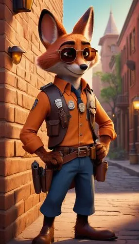 sheriff,park ranger,officer,policeman,builder,tangelo,mayor,stylish boy,enforcer,engineer,detective,scout,inspector,pyro,dusk background,police officer,cute cartoon character,cg artwork,construction worker,child fox,Art,Classical Oil Painting,Classical Oil Painting 29