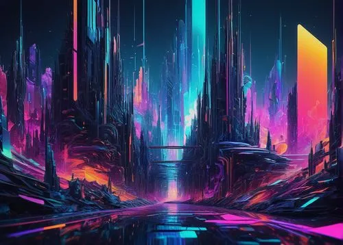 rift,futuristic landscape,digitalism,kaleidoscape,synth,vapor,vast,dimensional,80's design,cyberia,neon arrows,prism,wavevector,aura,abstract retro,lagoon,cyberscene,dimension,abstract design,refractions,Photography,Fashion Photography,Fashion Photography 07