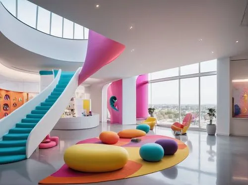 interior design,futuristic art museum,candyland,playrooms,modern decor,interior modern design,playroom,interior decoration,children's interior,contemporary decor,yotel,kids room,colorful spiral,interior decor,playspace,ufo interior,dreamhouse,3d rendering,lobby,neon candies,Unique,3D,Clay