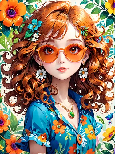 girl in flowers,orange blossom,flower painting,merida,marigold,colorful daisy,flower girl,flowery,colorful floral,the garden marigold,flower wall en,summer flower,redhead doll,floral wreath,painter doll,flora,beautiful girl with flowers,flower art,vanessa (butterfly),marguerite,Anime,Anime,General