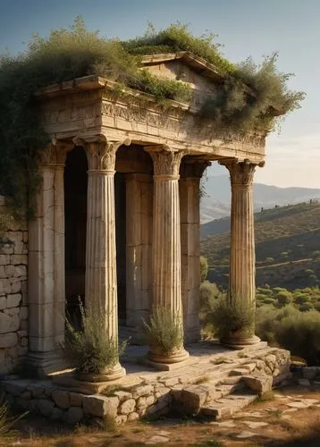 greek temple,roman temple,erechtheus,temple of diana,erechtheion,segesta,amphipolis,acropolis,artemis temple,temple of hercules,herakleion,temple of poseidon,dougga,tiryns,laodicea,panagora,pergamum,ancient house,xanthos,phaistos,Illustration,Realistic Fantasy,Realistic Fantasy 05