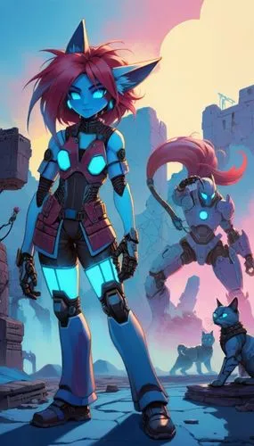 lagann,gaige,wildstar,lavagirl,kallen,dusk background,Illustration,Children,Children 01