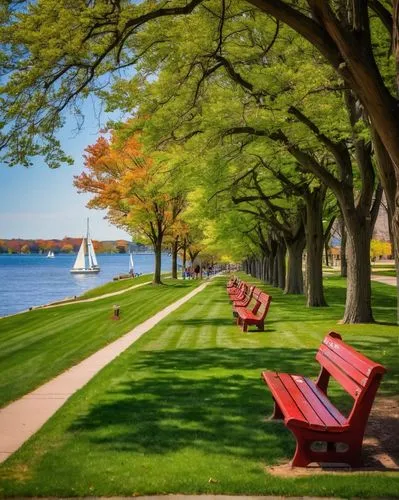 row of trees,amherstburg,okoboji,benches,park bench,red bench,canandaigua,wayzata,pawtuxet,lakeshore,skaneateles,gananoque,piscataqua,esplanade,tidal basin,lake shore,charlottetown,harborwalk,bench,kirkland,Unique,Pixel,Pixel 04