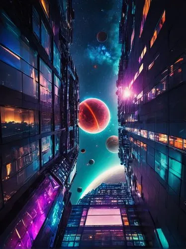 colorful city,space port,futuristic landscape,space,vapor,space art,cityscape,out space,vertigo,scifi,parallax,vast,abstract retro,metropolis,sci - fi,futuristic,sky space concept,ascent,wallpaper 4k,stasis,Conceptual Art,Sci-Fi,Sci-Fi 30