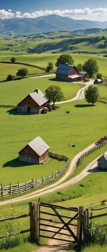 pasture fence,farm landscape,farm background,ranchland,rural landscape,farmland,grasslands,acreages,lesotho,drakensberg,landscape background,meadow landscape,green landscape,grassland,rolling hills,mountain pasture,pondoland,bucolic,pastureland,countryside,Illustration,Retro,Retro 01