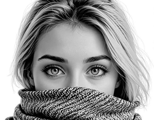 eyes line art,women's eyes,pencil art,scarf,digital art,girl on a white background,Design Sketch,Design Sketch,Rough Outline