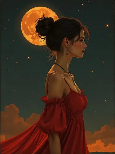 lady in red,inanna,flamenca,man in red dress,nightdress,lunar eclipse