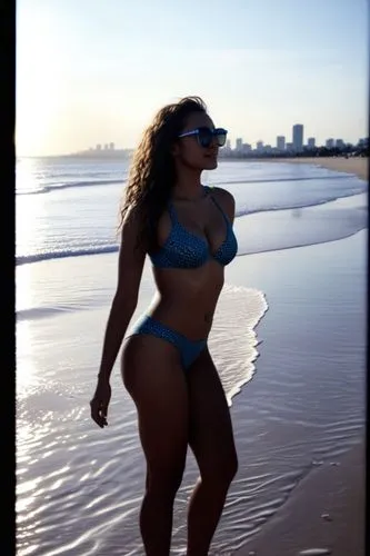 the woman in the bikini stands on the beach next to the ocean,diani,miami,beach background,tinashe,dominicana,daytona beach