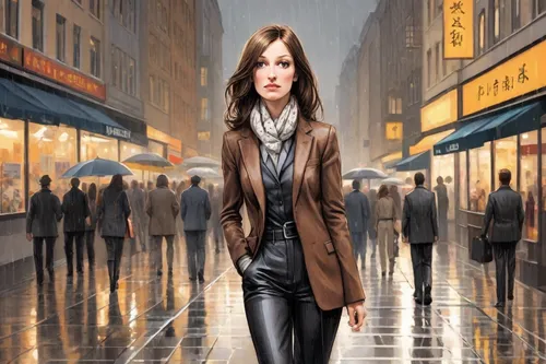 woman walking,woman in menswear,girl in a long,white-collar worker,bussiness woman,girl walking away,overcoat,businesswoman,pedestrian,women fashion,fashion vector,women clothes,stock exchange broker,a pedestrian,world digital painting,photoshop manipulation,sprint woman,woman shopping,walking in the rain,black coat,Digital Art,Comic