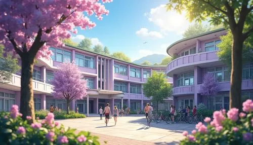 sakura trees,sakura tree,dormitory,takato cherry blossoms,apartment complex,sakura branch,dorms,sakura background,hanami,japanese sakura background,apartment block,sakura blossoms,sakura flowers,blooming trees,apartment building,kirch blossoms,gakuen,himeno,cherry blossoms,the cherry blossoms,Photography,General,Realistic