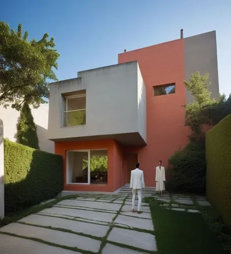 The sleek silhouette of a futuristic house is accentuated by the bold, thick hues of green contrasting against the fierce backdrop of a tall, earthy building. The streets below are dark and shrouded, 