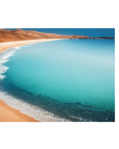 Panoramic view, ocean landscape, calm sea, clear blue water, soft white waves, sandy beach, rocky coastline, morning sunlight, gentle mist, 3/4 composition, shallow depth of field, warm color tone, ci