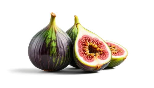 Fresh figs, multiple fruits, green skin, juicy pulp, sweet aroma, rounded shape, stem attached, glossy surface, soft lighting, close-up shot, shallow depth of field, warm color tone, 3/4 composition, 