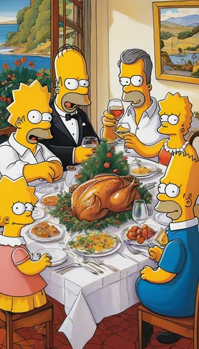 thanksgiving background,happy thanksgiving,thanksgiving,thanksgiving dinner,homer simpsons,homer,christmas dinner,herring family,thanksgiving table,family dinner,turducken,caper family,thanksgiving turkey,flanders,international family day,steamed,turkeys,thanks giving,turkey dinner,family gathering,Illustration,Retro,Retro 21