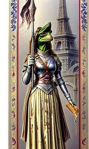 she has a baguette in the hand,woman frog,napoleon bonaparte,frog background,kermit the frog,crocodile woman,frog prince,kermit,joan of arc,true frog,french president,vive la france,missisipi aligator