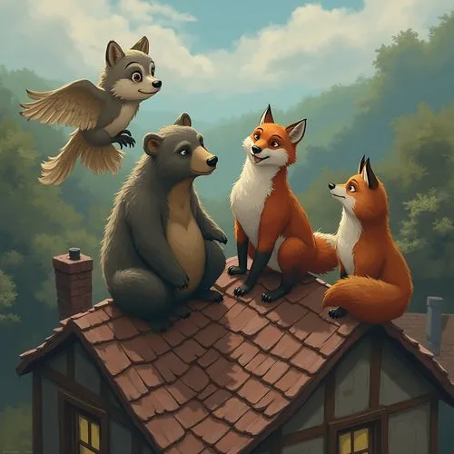 fox stacked animals,foxes,racoons,squirrels,raccoons,whimsical animals