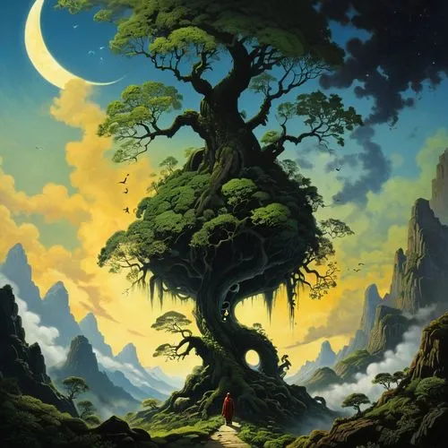 mononoke,ghibli,tree of life,fantasy picture,magic tree,studio ghibli,Conceptual Art,Sci-Fi,Sci-Fi 16