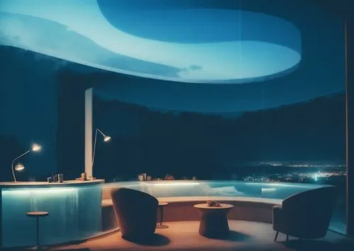 poolroom,pool bar,mid century modern,pool house,therme,midcentury,ufo interior,aqua studio,mid century,minotti,jacuzzis,pools,skylon,blue room,futuristic landscape,sybaris,chaise lounge,lefay,cabana,l