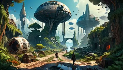 futuristic landscape,alien world,fantasy landscape,sci fiction illustration,mushroom landscape,alien planet,sci fi,sci - fi,sci-fi,terraforming,scifi,cg artwork,fantasy world,fantasy city,concept art,ancient city,gas planet,mushroom island,imperial shores,hub,Conceptual Art,Sci-Fi,Sci-Fi 24