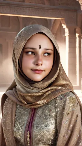 Arabic hijabဒ((masterpiece)), ((best quality)), extremely detailed cg 8k wallpaper, bright colors, Dramatic light, photoreal full body fantasy art game art (wide-angle lens, Panoramic:1.2), beautiful 