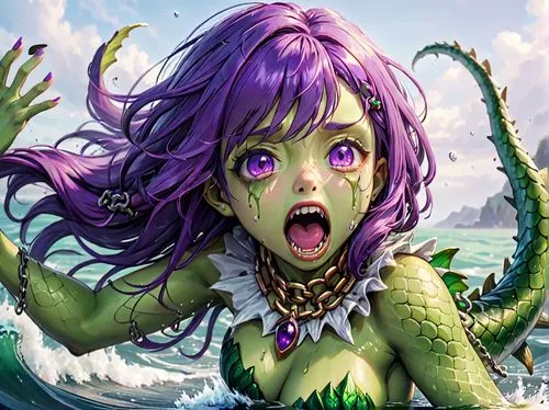 medusa gorgon,medusa,scylla,mermaid background,green mermaid scale,merfolk,Anime,Anime,General