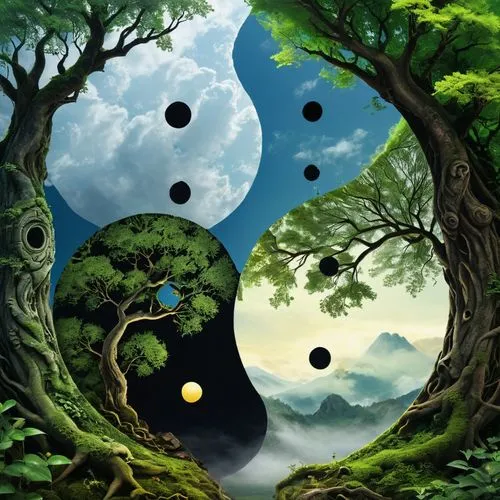 yinyang,locoroco,blue spheres,yin yang,cartoon video game background,kodama,Photography,Black and white photography,Black and White Photography 05