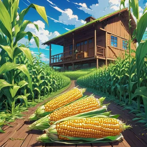 corn,corn field,maize,sweet corn,cornfield,sweetcorn,corn ordinary,playcorn,farm background,winter corn,bed in the cornfield,corn harvest,forage corn,ears of corn,corn kernels,ornamental corn,farm landscape,corn on the cob,corn salad,agricultural,Illustration,Japanese style,Japanese Style 03