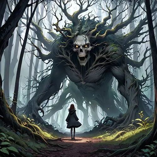 woodcreepers,haunted forest,unseelie,forest man,creepy tree,wendigo,forest animal,girl with tree,mononoke,treebeard,the forest,fangorn,lovecraftian,carcosa,spriggan,the forest fell,the girl next to the tree,druidic,in the forest,hollow way