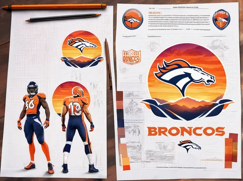 Craft an artistic Denver Broncos wallpaper capturing the beauty of a fiery sunset behind the team's emblem.,sports collectible,packshot,autographed sports paraphernalia,football autographed parapherna